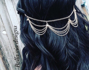 Cascading Gold Head Chain, layered hair necklace