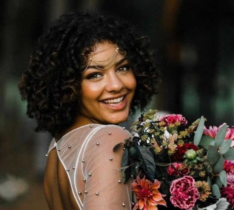 Bridal Hair Chain For The Boho Bride, Gold Hair Necklace image 1