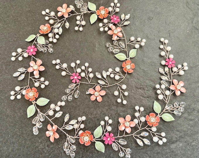 Summer Wedding Flower Hair Vine, Custom Colored Flowers To Match Your Wedding Colors, Bridal Hair Accessory