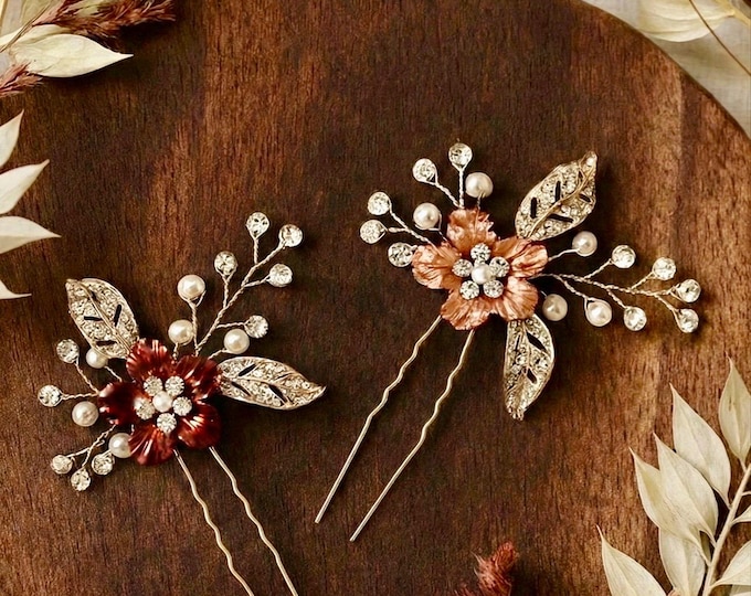 Rustic Boho Hair Pins – Terracotta Bridal Hair Accessories for Autumn Weddings
