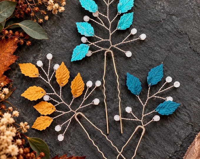 Mustard & Teal Custom Hair Jewelry Colors That Match Your Bridesmaids Dresses Perfectly