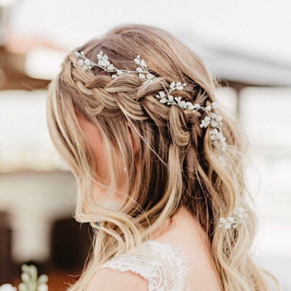 Wedding Hair Accessory Perfect For The Boho Bride, Silver Or Gold Baby's Breath Hair Vine