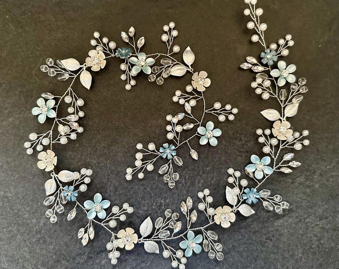 Dusty Blue Hair Vine For Your springtime  Wedding, Something Blue