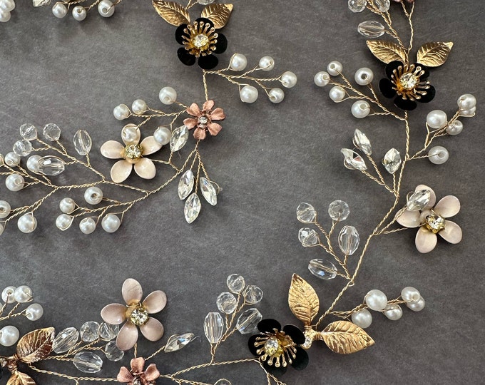 Long Black Hair Vine for a Stunning Black Wedding, Customizable  Flower Colors, 2 Length Options