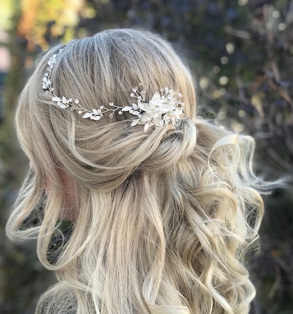Bridal Hair Accessory With Rhinestone Flowers Pearl & Leaf  display picture 1