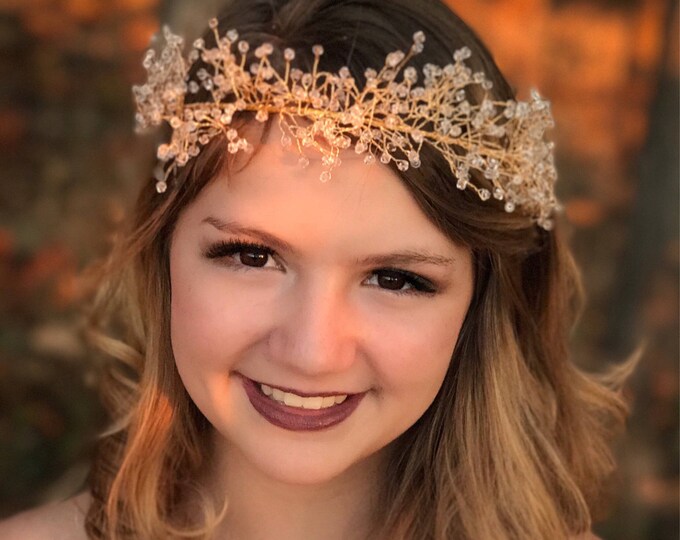 Gold Hair Wreath, Boho Crystal crown Hair Accessory For The Bohemian Bride