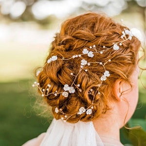 Flower Hair Vine With Delicate Off White Flowers And Pearl Baby's Breath Accents, Wedding Hair Accessory image 7