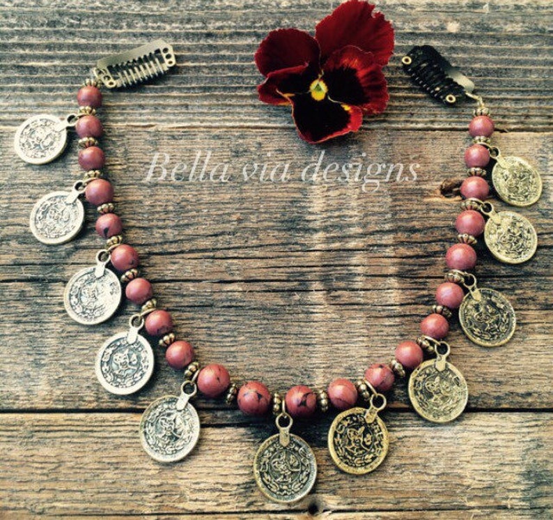 Greek Goddess Gold Coins Hair Accessory Belly Dancer Head Piece Coin Hair Chain Halloween Hair Accessory Beaded Head Chain