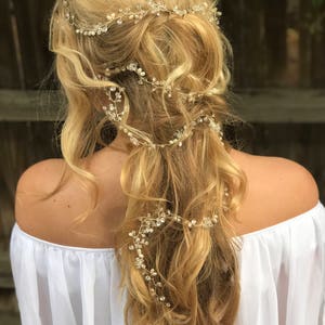 Extra Long Silver Hair Vine, Pearl Hair Vine, Crystal Hair Vine, Wedding Hair Accessory, Bridal Hair Wreath, Rhinestone Hair Vine image 7