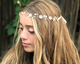 Flower Girl Headband, Wedding Hair Accessory, Bridal Hair Vine, Flower Hair Accessory