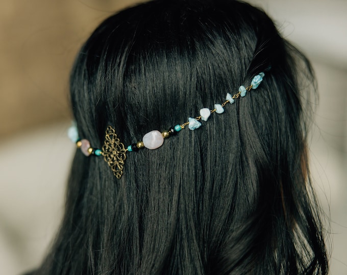 Handcrafted Turquoise Hair Chain, Clip-in Hair Jewelry