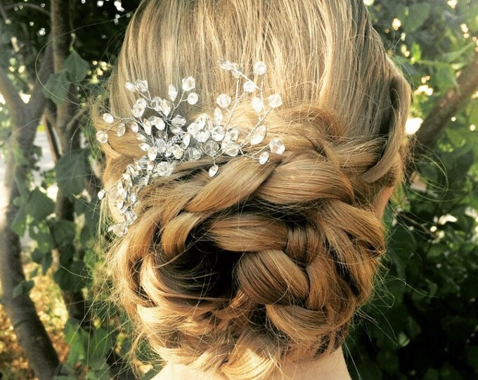 Rhinestone Hair Comb With Crystal Flower Accents