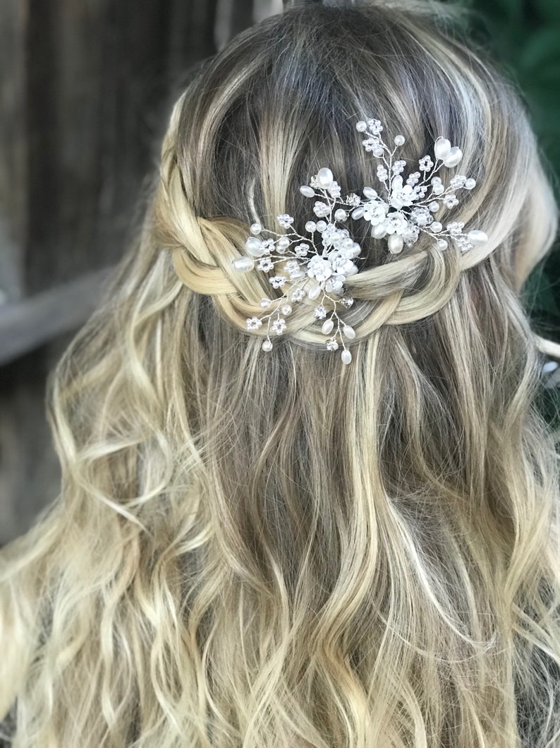 Bridal Hair Pin With Flowers and Accent Pearls Perfect Gift Etsy
