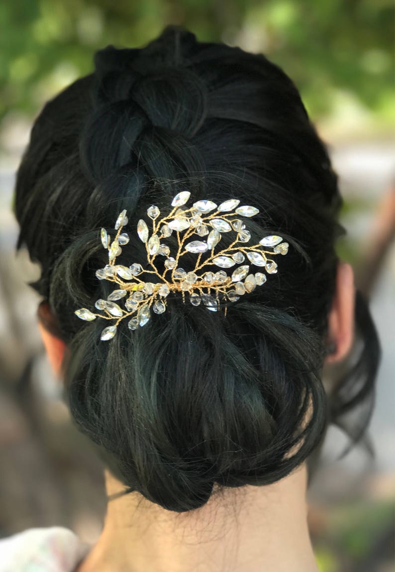 Bridal Hair Comb, Rhinestone Hair Comb, Gold Wedding Hair Accessory, Crystal Hair Comb, Bridesmaid Hair Accessory image 2