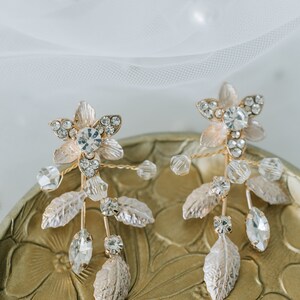 Floral Earrings In Gold Silver And Rose Gold With Rhinestone Details image 10