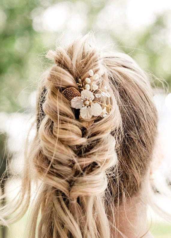 Gold or Silver Pearl Flower Hair Comb for the Bride to Be  display picture 3