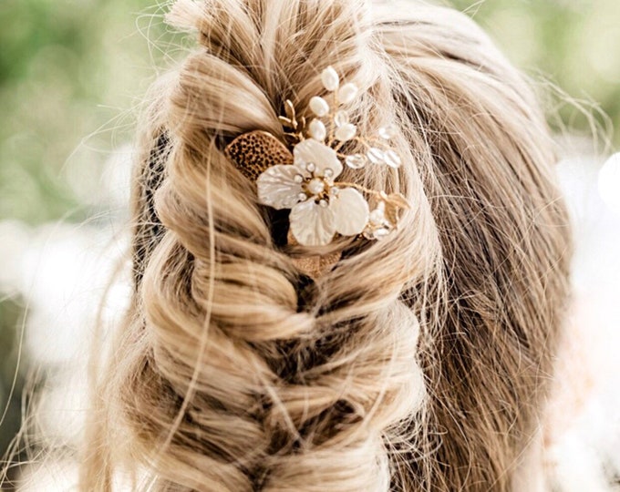 Gold Or Silver Pearl Flower Hair Comb For The Bride To Be, Affordable Special Occasion Hair Accessory