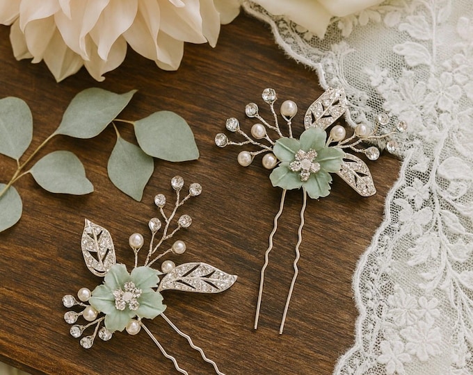 Mint Green Hair Accessories, Autumn Inspired Custom Colored To Match Your Wedding Palette