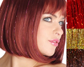 RED Hair Glitz Tinsel, Hair Accessory,  Holiday Hair Accessory, Tinsel Hair Extension, Red Hair Tinsel, Glitter Hair Extensions