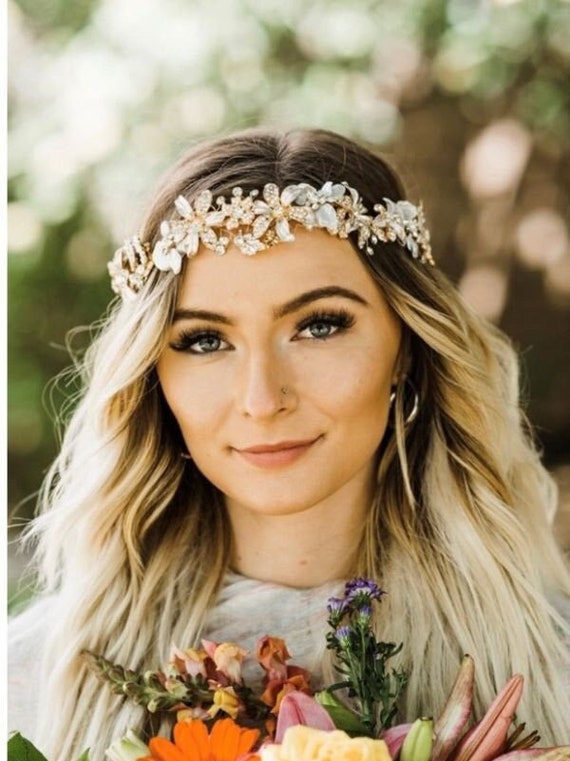 Flower Headband With Pearl and Rhinestone Accents - Etsy