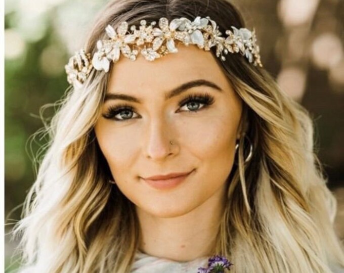 Flower Headband With Pearl And Rhinestone Accents
