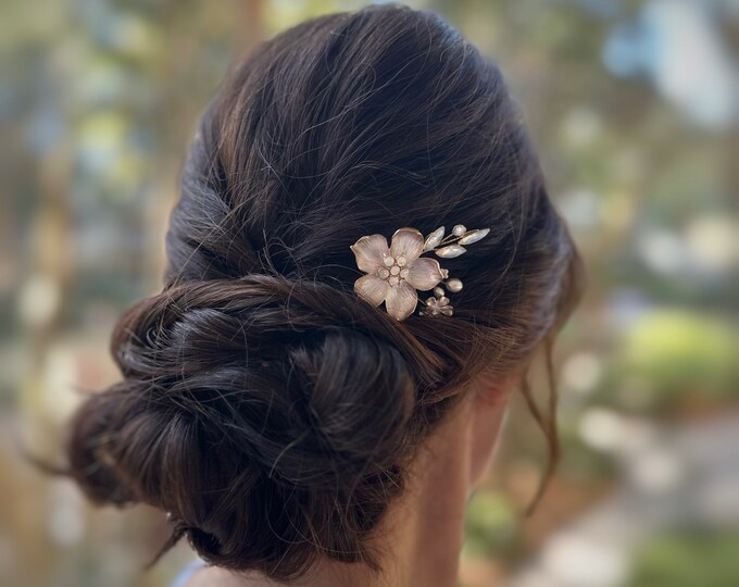 Rose Gold Floral Hair Accessory: Flower Hair Pin With Matching Hair Vine & Comb