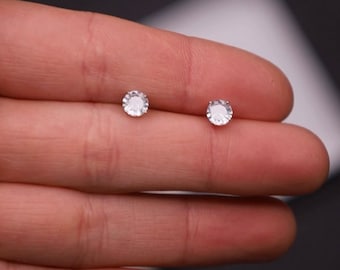 Minimalist Sterling Silver Cubic Zirconia Stud Earrings (3.5mm, 5mm)