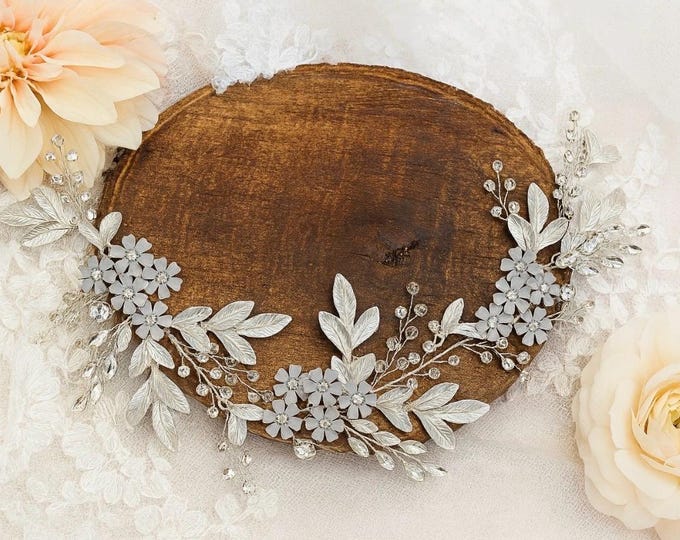 Grey And Silver Hair Accessory with Personalized Flower Colors to Match Your Dress Bouquet Or Wedding Palette