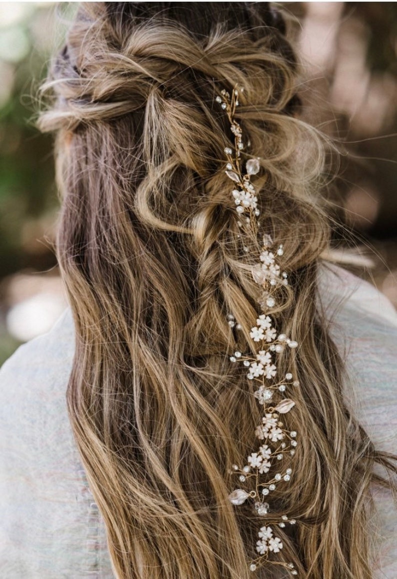 Flower Hair Vine For Your Long Boho Braid, Bridal Hair Accessory image 8