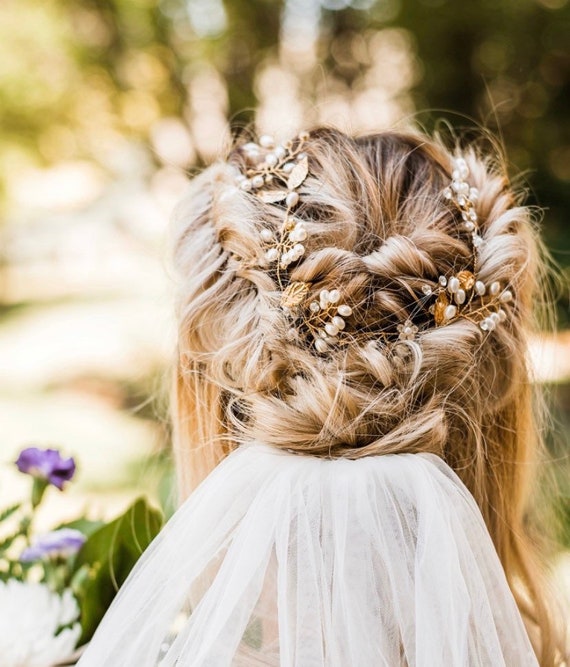 NEW ANDI women\'s juliette pearl blossom hair vine in gold Whimsical pearl bridal headband - Pearl burst and silk  main image 4
