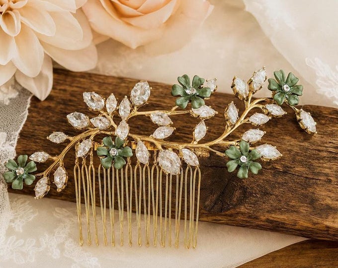 Custom Floral Rhinestone Hair Comb – Bridal Hair Accessory in Your Wedding Colors