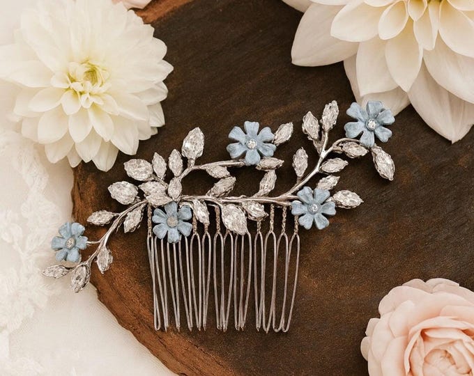 Dusty Blue Flower Hair Comb To Match Your Wedding Color Palette, Something Blue