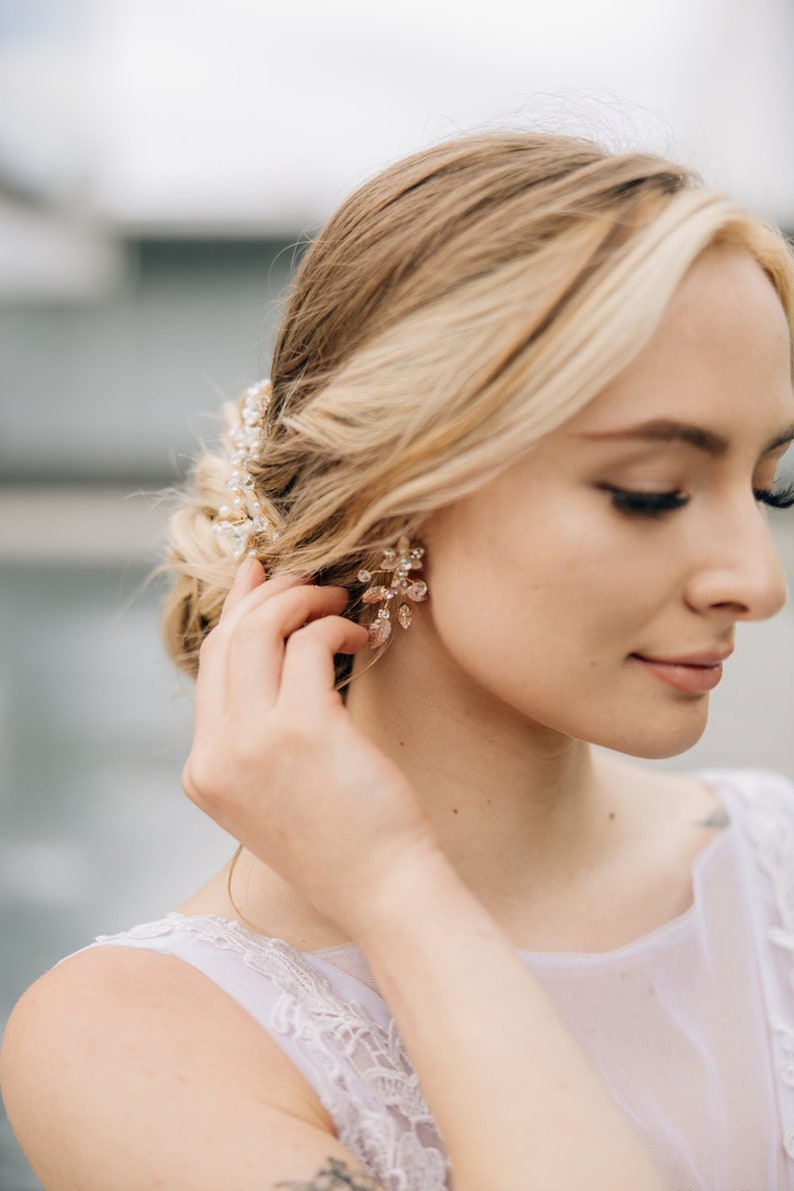 Floral Earrings In Gold Silver And Rose Gold With Rhinestone Details image 7