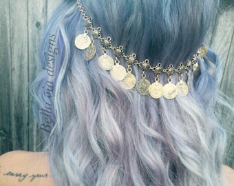 Coin Hair Chain Made With Antique Gold Coins, This Hair Accessory Also Comes In Silver