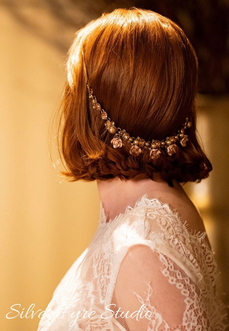 Rose Gold Flower Hair Accessory With Blush Pearls and Etsy