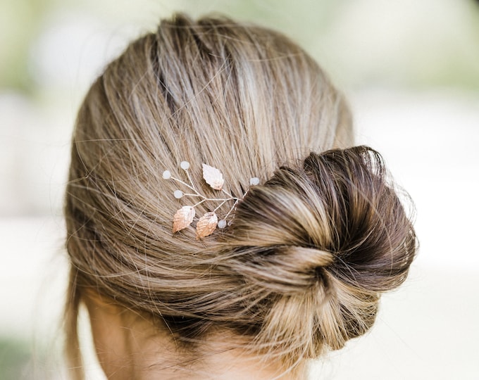 Minimalist Leaf Hair Pins With Bead Accents