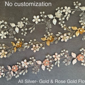 Terracotta Flower Hair Vine, Fall Wedding Colors, Bridal Hair Jewelry, Customizable Flower Colors image 8