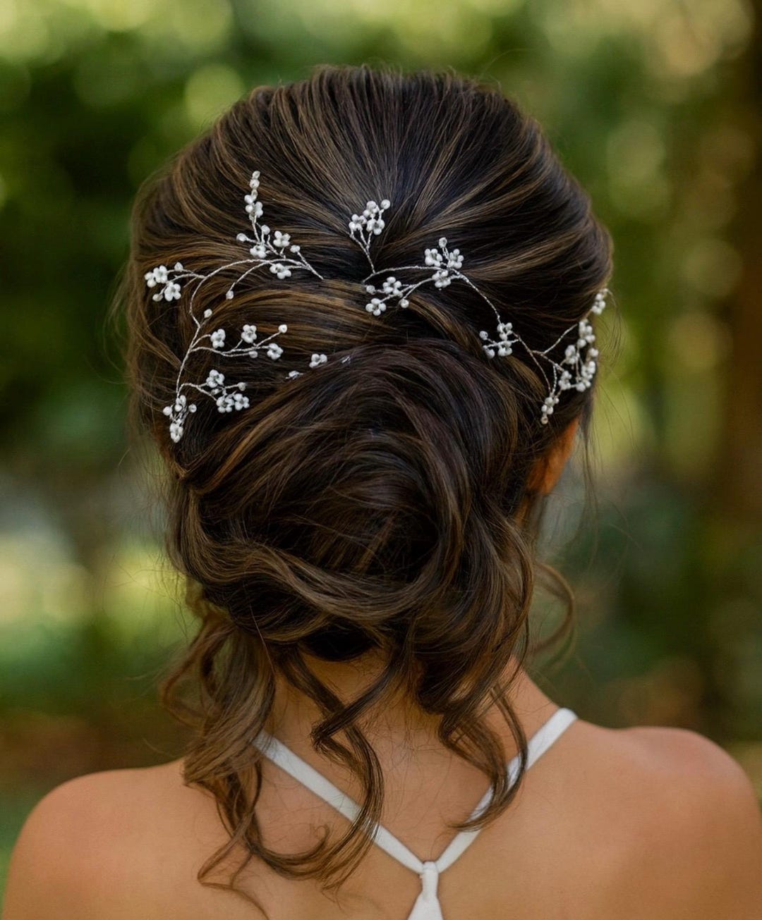 Boho pearl and diamond hair vine ornament Delicate Gold Hair Vine, Pearl Hair Vine, Wedding Hair  main image 3