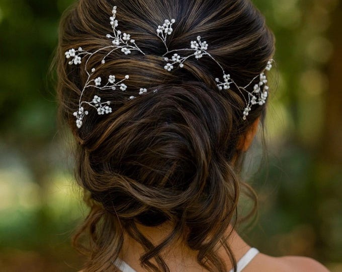 Pearl Bridal Hair Vine | Boho Wedding Hair Accessory | Silver, Rose Gold or Gold Hair Vine