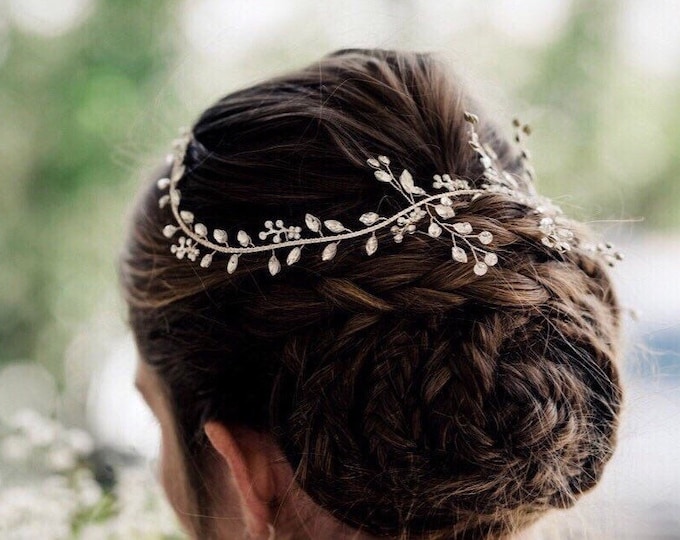 Affordable Designer Hair Vine, Silver Wedding Hair Accessory Features A Brilliant Rhinestone Design
