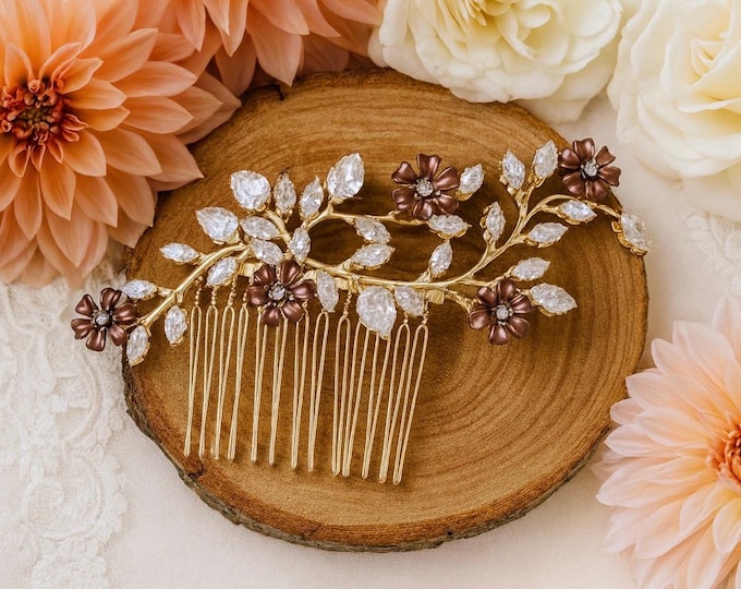 Mocha Colored Flower Hair Comb To Match Your Wedding Color Pallet