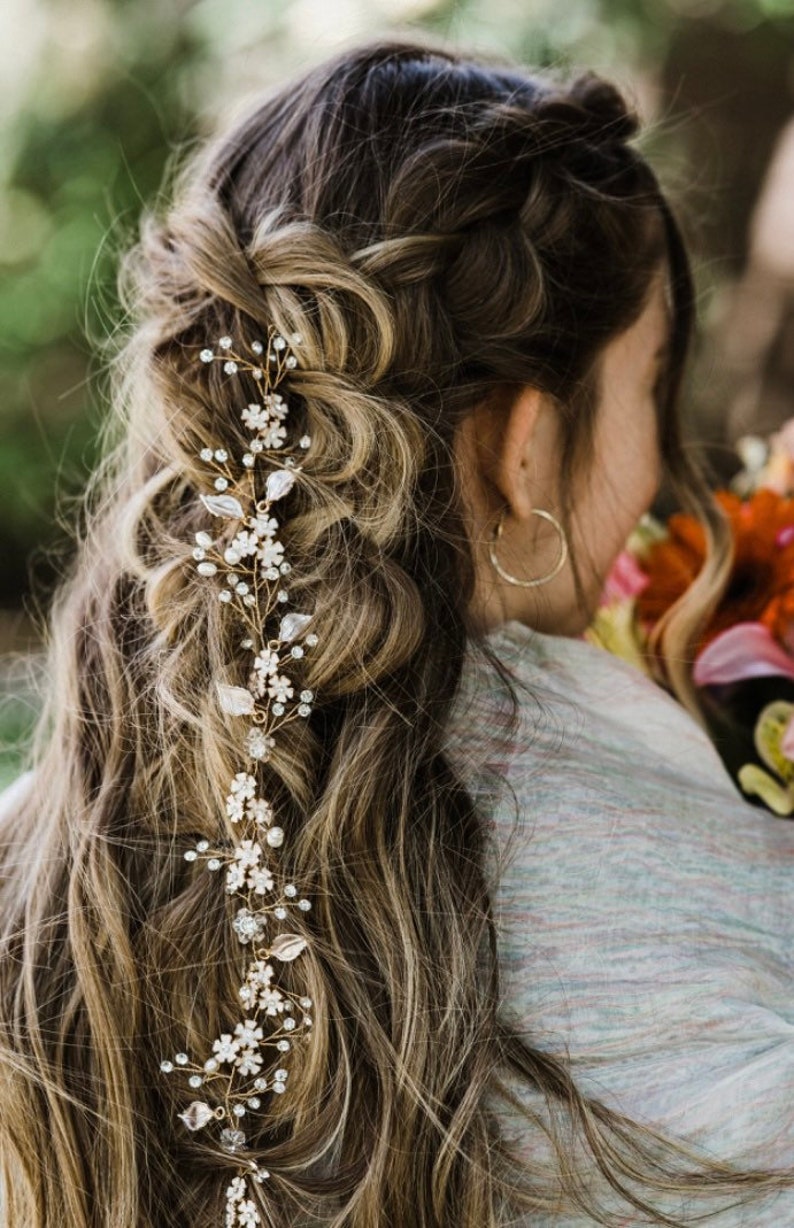 Flower Hair Vine For Your Long Boho Braid, Bridal Hair Accessory image 1