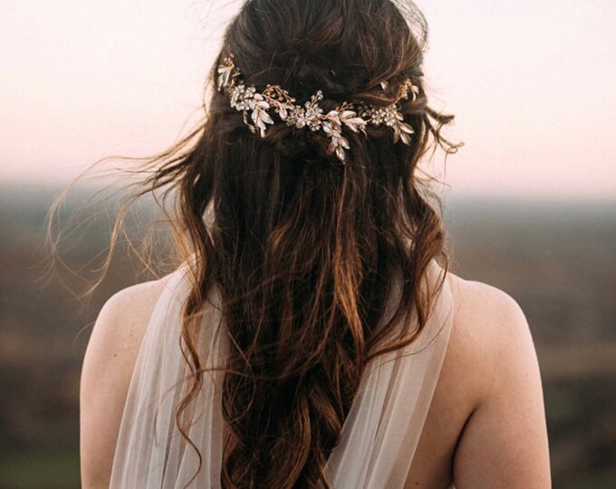 Custom Flower Color Bridal Head Piece, Leaves And Flower Colors May Be Personalized To Match Your Wedding Colors