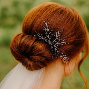 Black Wedding Hair Accessory. Silver And Black Hair Pin