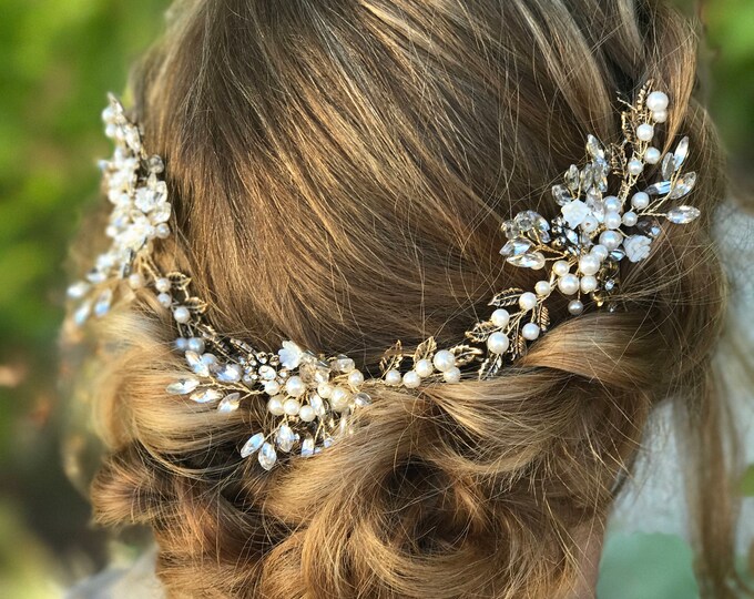 Rose Gold Hair Vine, Wedding Hair Accessory, Bridal Headband, Multiple Colors Available