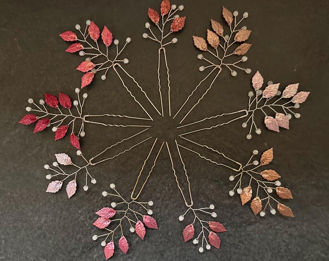 Dusty Rose & Rose Berry Leaf Hair Pins Personalized Colors Available, Spring Collection Hair Accessories