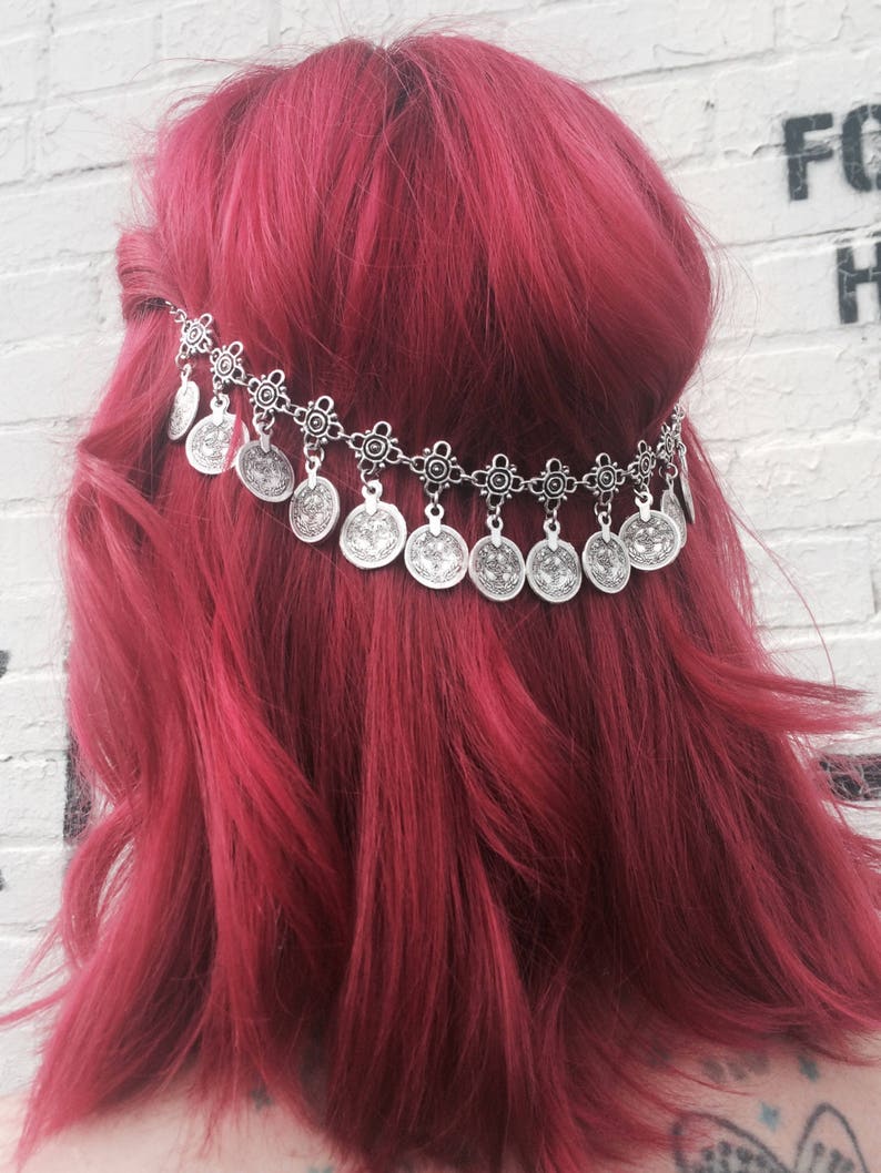 Boho Hair Jewelry Silver Coin Hair Chain Accessory Tribal Etsy