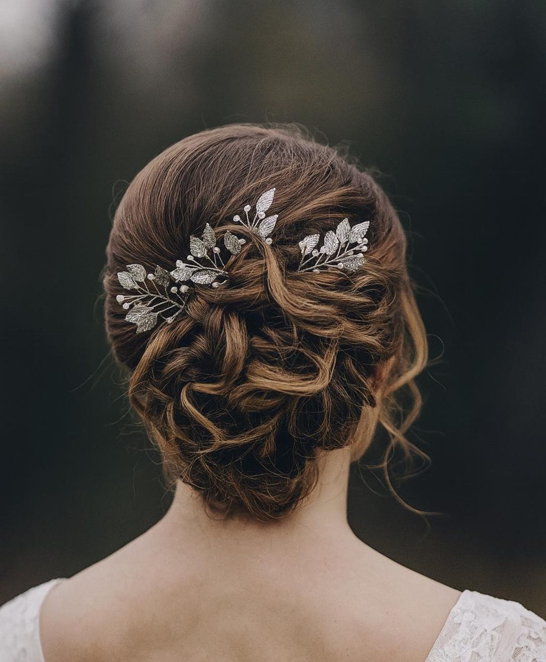 New handmade?bridal hair pin vegan silver tone Bridal Pearl Hair Pin, Flower Hair Pin, Silver Hair  main image 4
