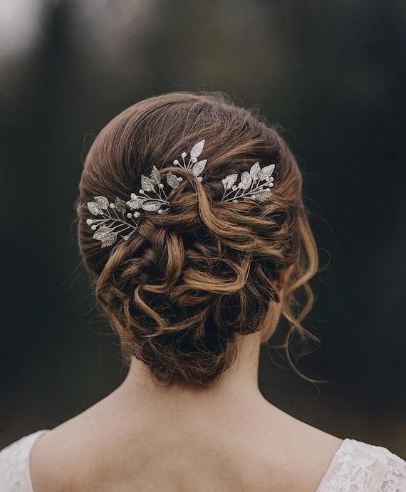 Elegant Silver Leaf Hair Accessory Amazon.com : 10 Pieces Rhinestone Hair Pins, Silver Leaf  main image 2