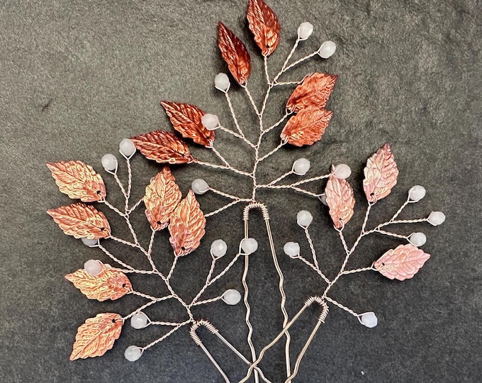Terra Cotta And Copper Leaf Hair Pins Custom Colors Available, Hair Accessories That Match Your Wedding Palette